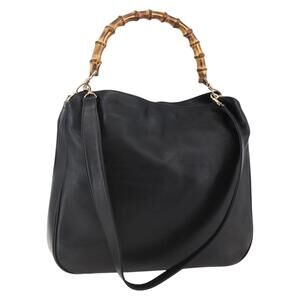 GUCCI Bamboo Hand Bag Leather Black Gold 001 1577 001 1577
